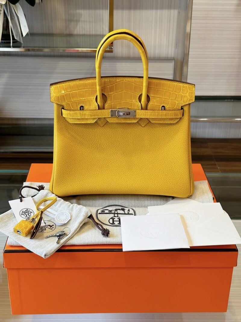 TÚI HERMES BIRKIN 25 DA CÁ SẤU PHỐI TOGO LIKE AUTH KHÂU TAY BẢN VIP