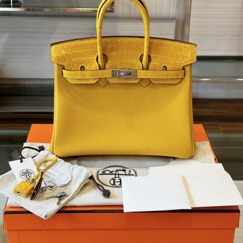 TÚI HERMES BIRKIN 25 DA CÁ SẤU PHỐI TOGO LIKE AUTH KHÂU TAY BẢN VIP