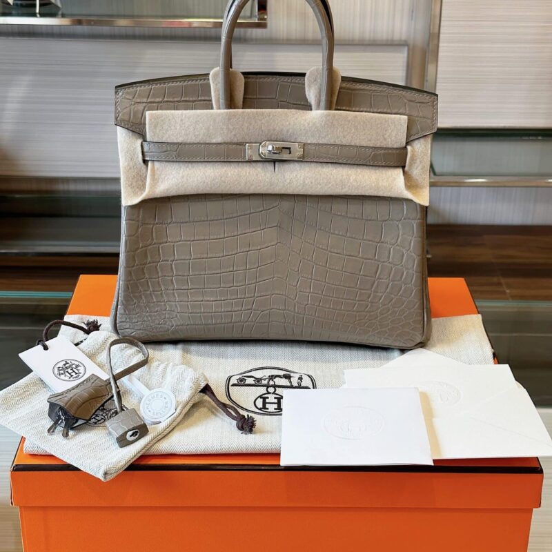 TÚI HERMES BIRKIN 25 DA CÁ SẤU THẬT 100% BẢN DA BÓNG LIKE AUTH KHÂU TAY