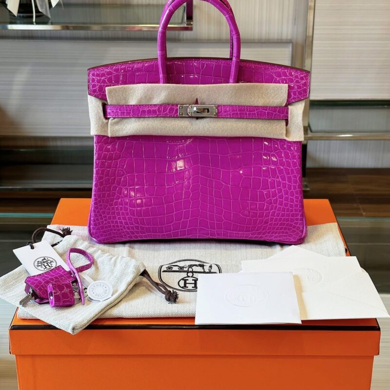 TÚI HERMES BIRKIN 25 DA CÁ SẤU THẬT 100% BẢN DA BÓNG LIKE AUTH KHÂU TAY