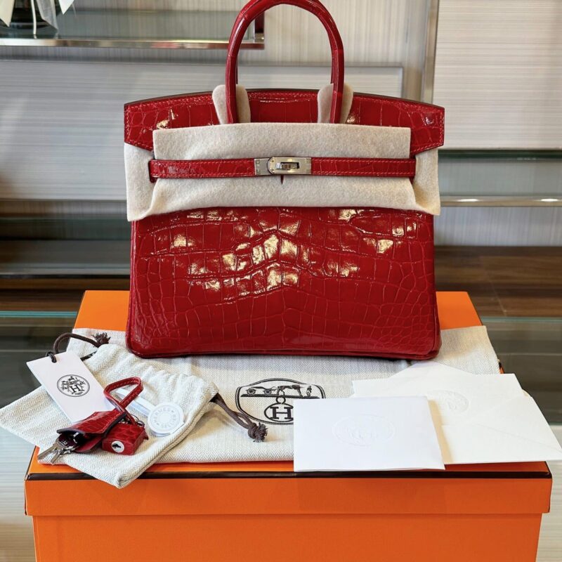 TÚI HERMES BIRKIN 25 DA CÁ SẤU THẬT 100% BẢN DA BÓNG LIKE AUTH KHÂU TAY