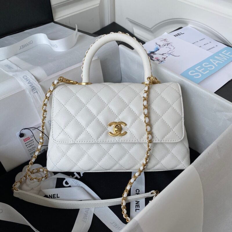 TÚI CHANEL COCO 9.5 FLAP BAG WITH TOP HANDLE BAG SIÊU CẤP MÀU TRẮNG