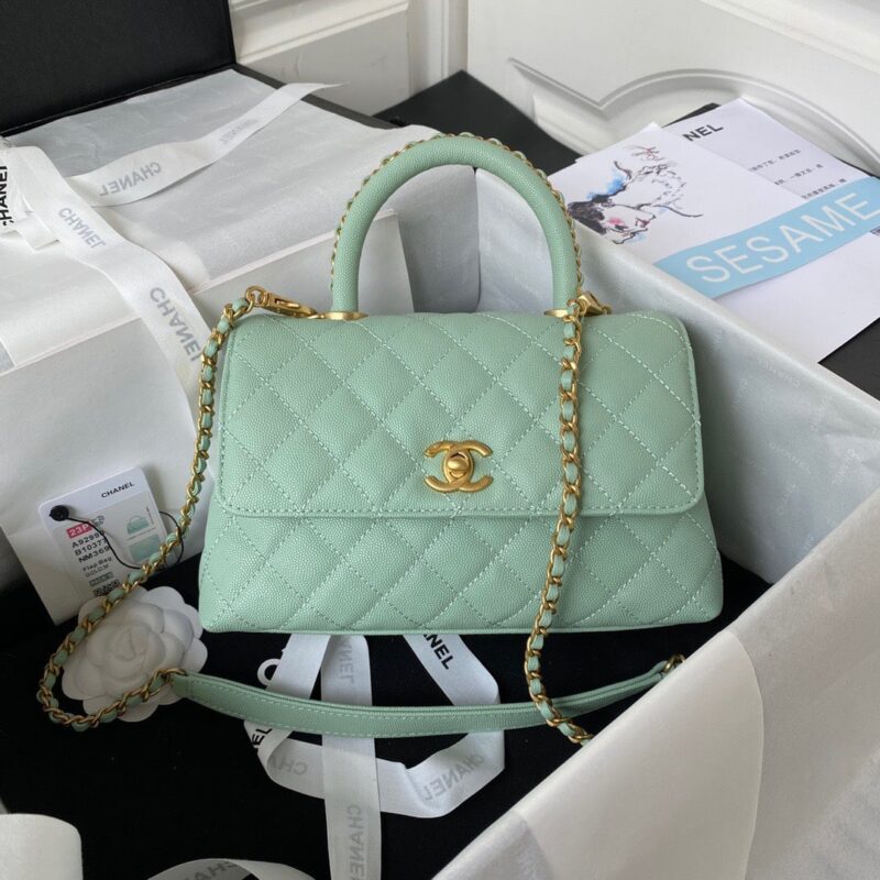 TÚI CHANEL COCO 9.5 FLAP BAG WITH TOP HANDLE BAG SIÊU CẤP MÀU XANH MINT