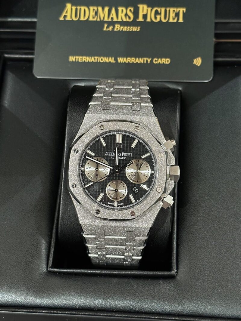 AUDEMARS PIGUET ROYAL OAK FROSTED WHITE GOLD BLACK DIAL CHRONOGRAPH REPLICA