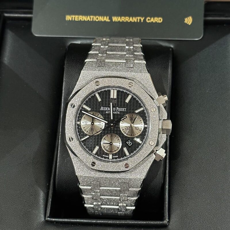 AUDEMARS PIGUET ROYAL OAK FROSTED WHITE GOLD BLACK DIAL CHRONOGRAPH REPLICA