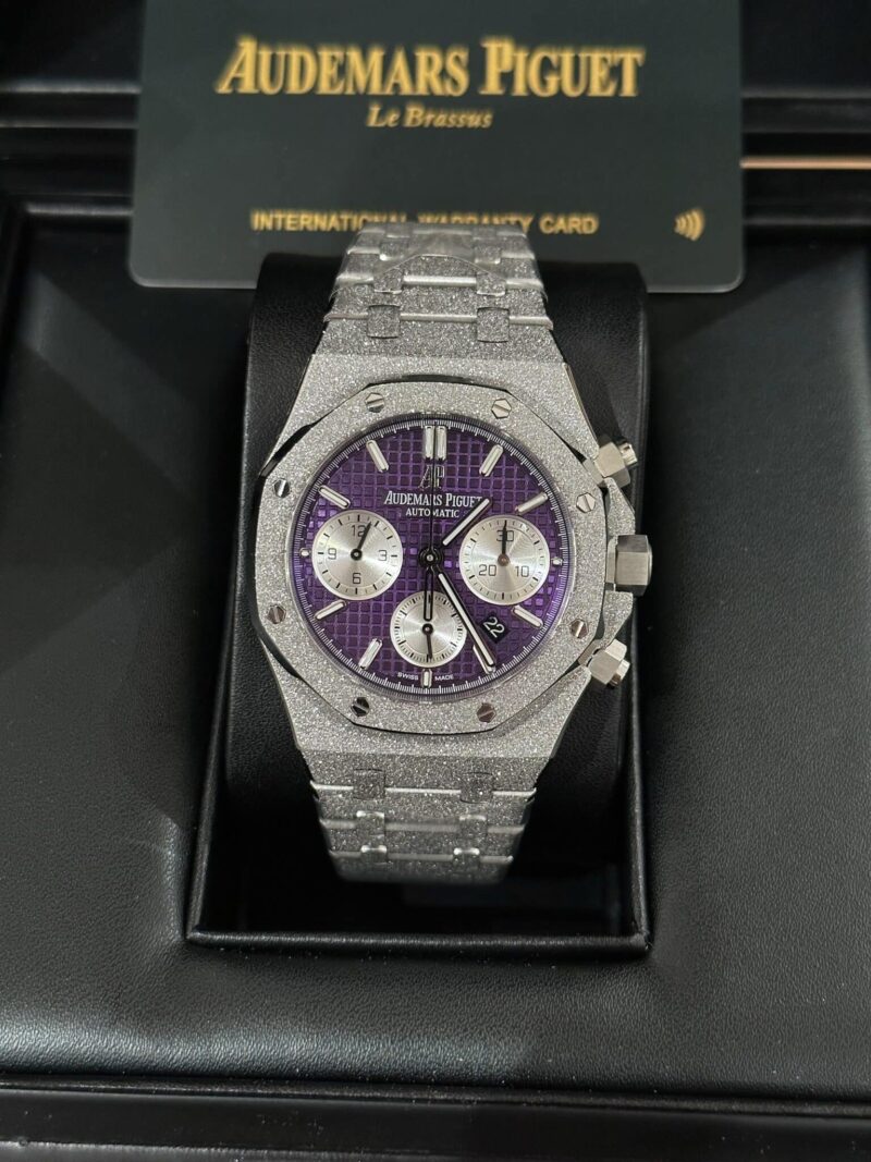 AUDEMARS PIGUET ROYAL OAK FROSTED WHITE GOLD PURPLE DIAL CHRONOGRAPH REPLICA 41MM