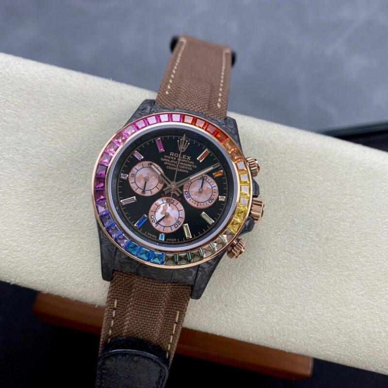 ROLEX DAYTONA DIW RAINBOW BLACK DIAL CARBON FIBER REPLICA