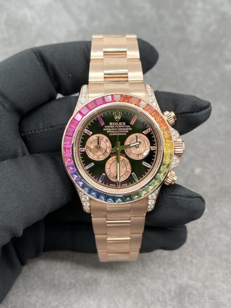 ROLEX DAYTONA RAINBOW 18K SOLID GOLD NATURAL DIAMONDS NATURAL GEMSTONES