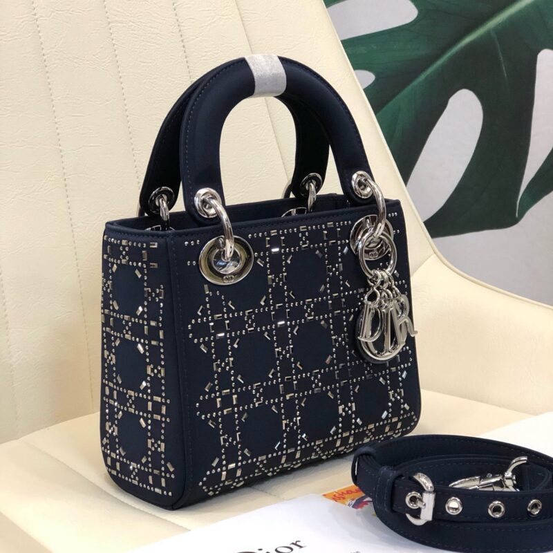 TÚI XÁCH MINI LADY DIOR BAG BLACK STRASS CANNAGE SATIN SIÊU CẤP