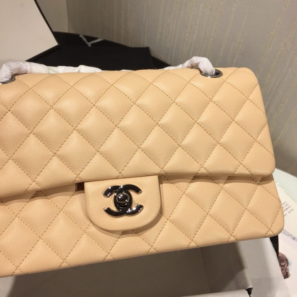 TÚI XÁCH CHANEL CLASSIC DOUBLE FLAP BAG MEDIUM CAVIAR SIÊU CẤP MÀU NÂU NHẠT