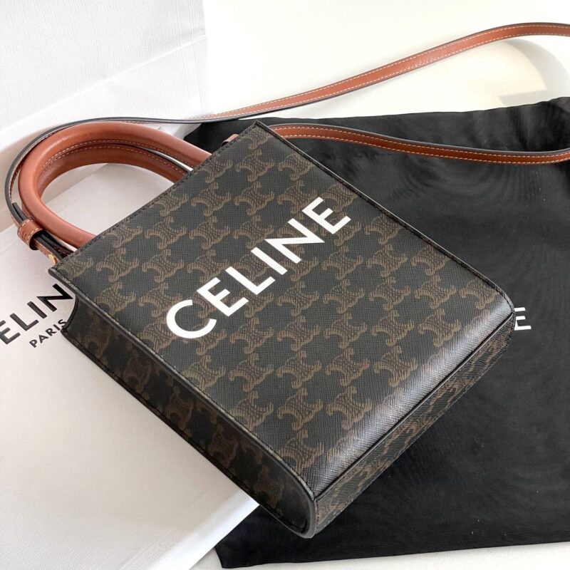 TÚI CELINE MINI VERTICAL CABAS IN TRIOMPHE CANVAS AND CALFSKIN WITH CELINE PRINT TAN SIÊU CẤP