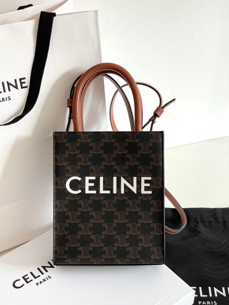 TÚI CELINE MINI VERTICAL CABAS IN TRIOMPHE CANVAS AND CALFSKIN WITH CELINE PRINT TAN SIÊU CẤP