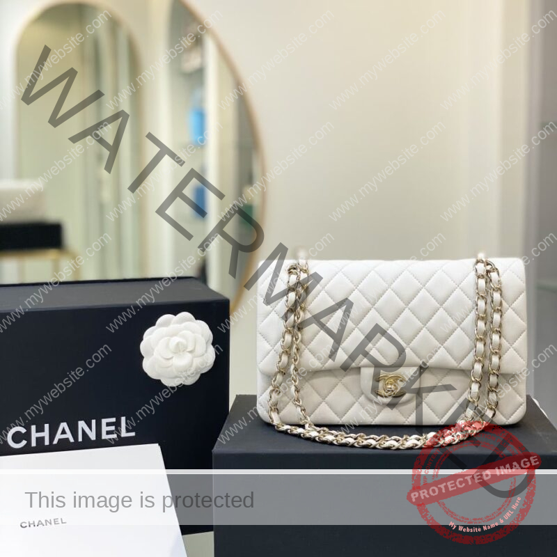 TÚI XÁCH CHANEL MEDIUM CLASSIC DOUBLE FLAP CALFSKIN BAG LIKE AUTH MÀU TRẮNG