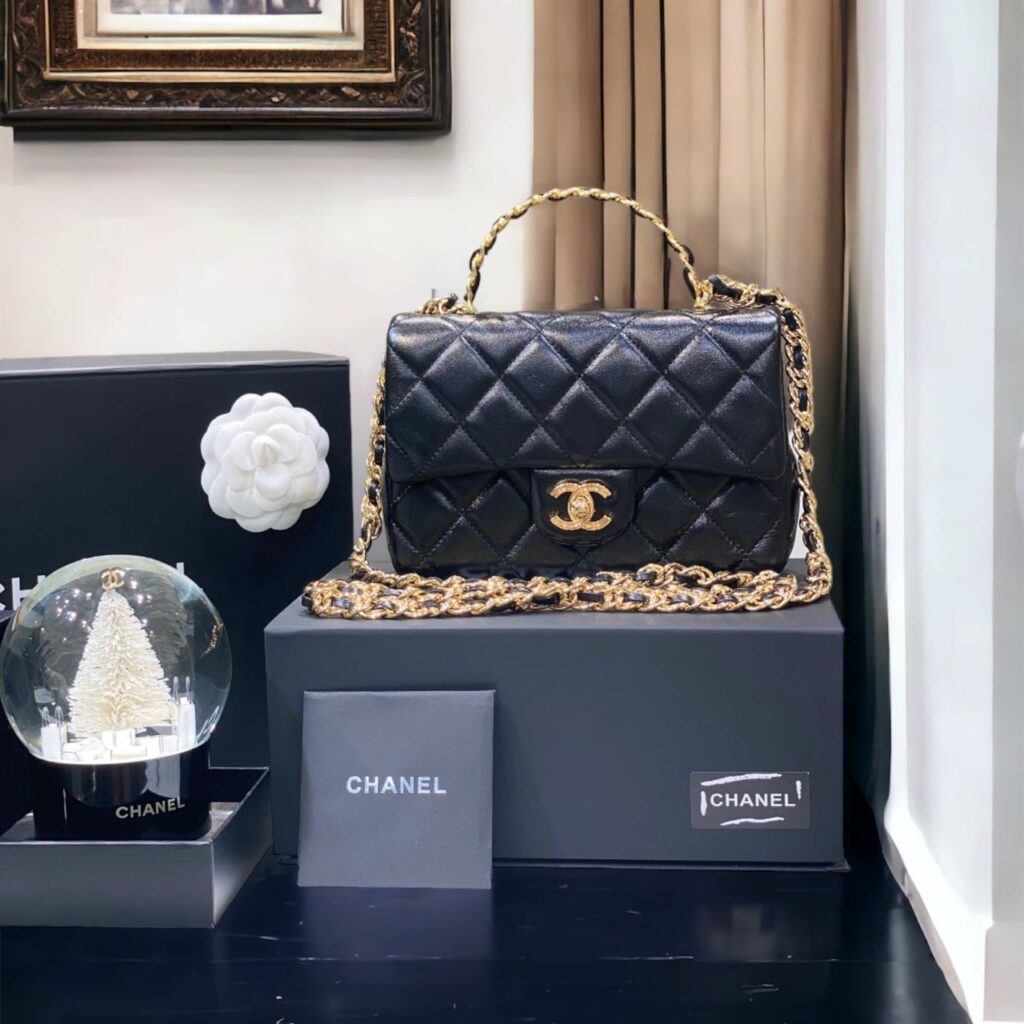 TÚI CHANEL 23S MINI RECTANGULAR FLAP BAG WITH TOP HANDLE SIÊU CẤP MÀU ĐEN