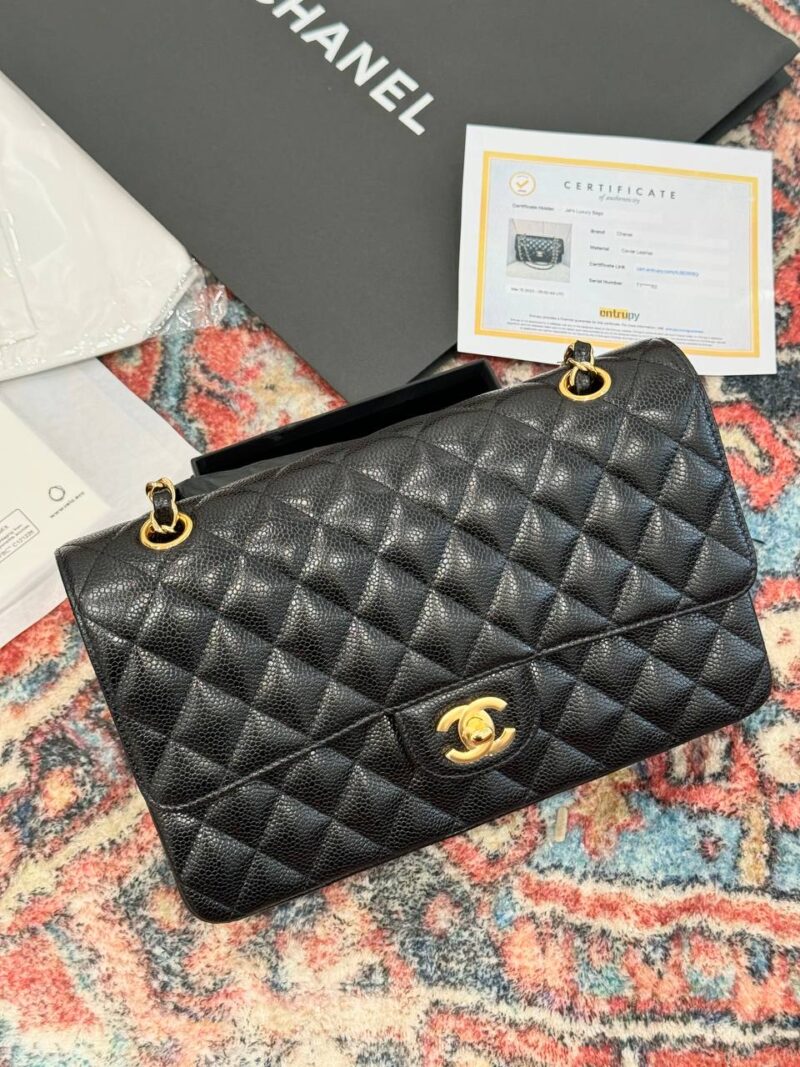 TÚI XÁCH CHANEL CLASSIC DOUBLE FLAP DA CAVIAR MÀU ĐEN