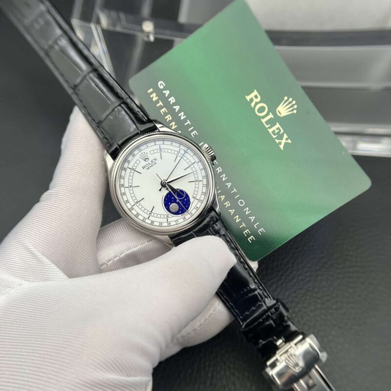 ĐỒNG HỒ ROLEX CELLINI MẶT TRẮNG VỎ TRẮNG DÂY DA REP 1:1 39MM
