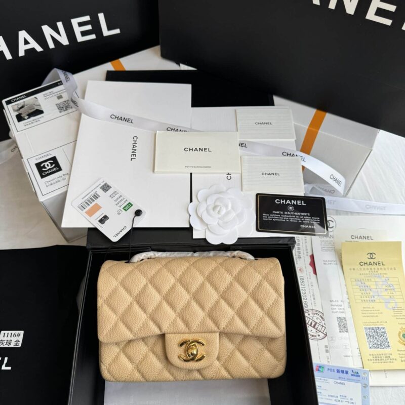 TÚI XÁCH CHANEL CLASSIC SMALL FLAP BAG BEIGE CAVIAR GOLD SIÊU CẤP