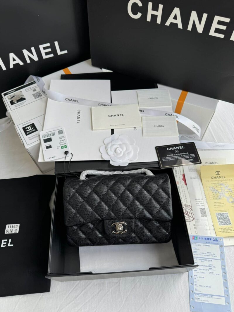 TÚI XÁCH CHANEL CLASSIC SMALL FLAP BAG BLACK CAVIAR SLIVER SIÊU CẤP