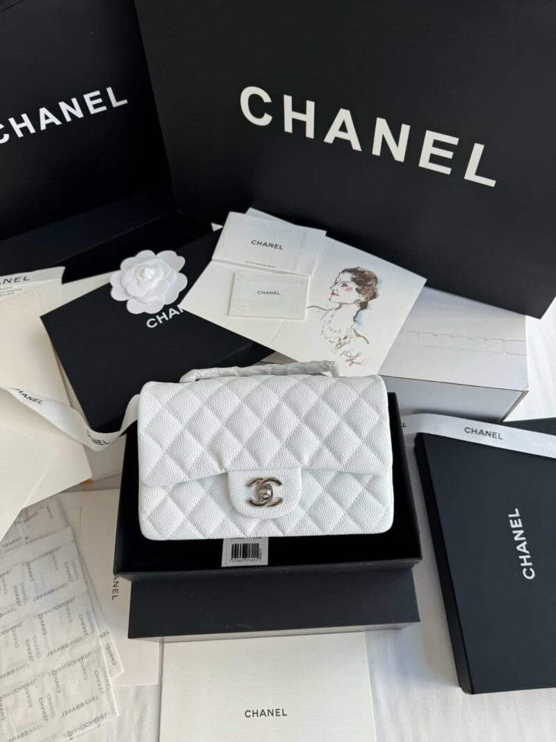 TÚI XÁCH CHANEL CLASSIC SMALL FLAP BAG WHITE CAVIAR SLIVER SIÊU CẤP