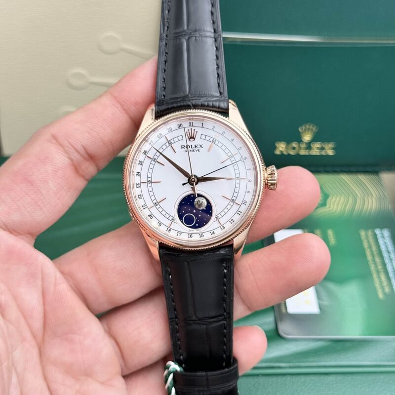 ĐỒNG HỒ ROLEX CELLINI MOONPHASE 50535 VÀNG HỒNG DÂY DA REPLICA 39MM