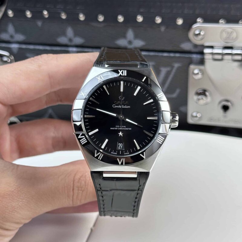 OMEGA CONSTELLATION STEEL & CERAMIC BEZEL BLACK DIAL RUBBER STRAP BEST REPLICA 41MM