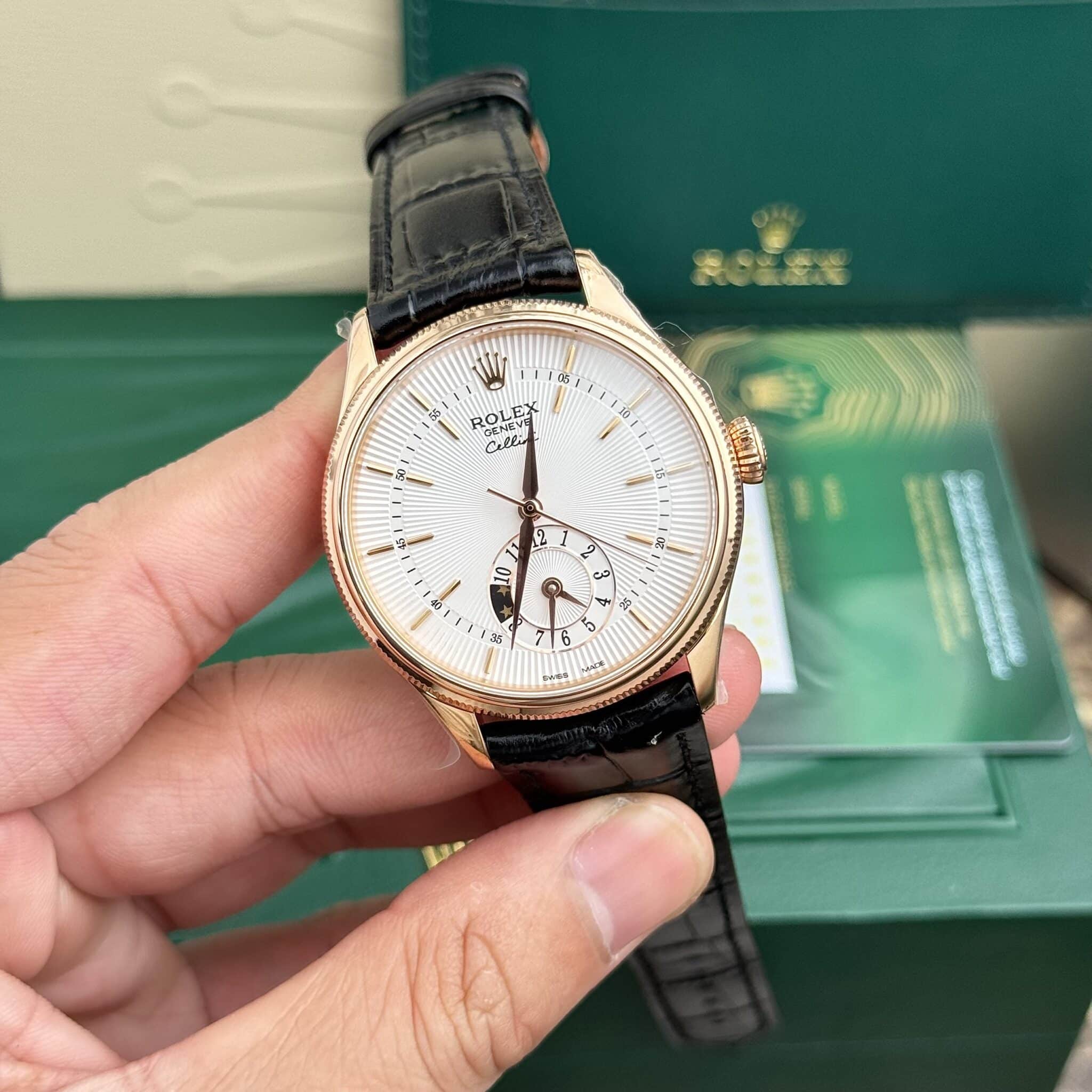 Rolex Cellini Dual Time 50525 Vàng Hồng Dây Da - 3