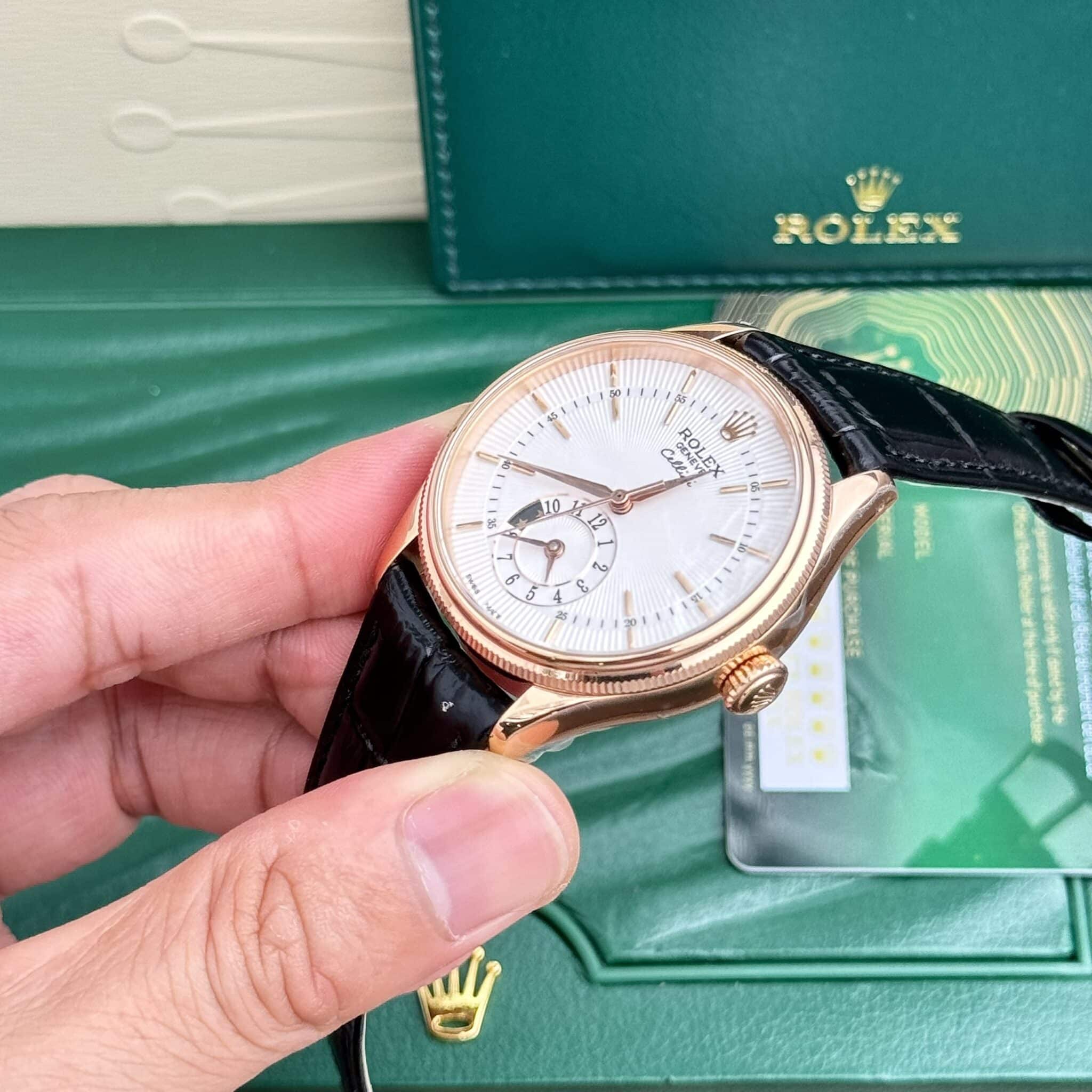 Rolex Cellini Dual Time 50525 Vàng Hồng Dây Da - 5