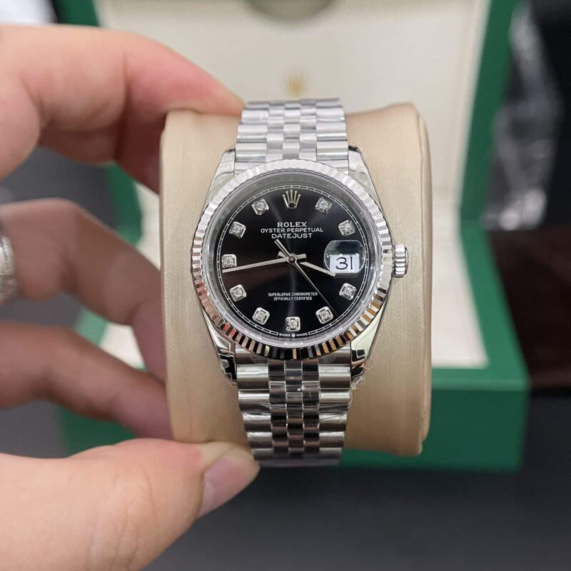 ROLEX DATEJUST BLACK DIAMOND DIAL FLUTED BEZEL JUBILEE SUPER CLONE 36MM