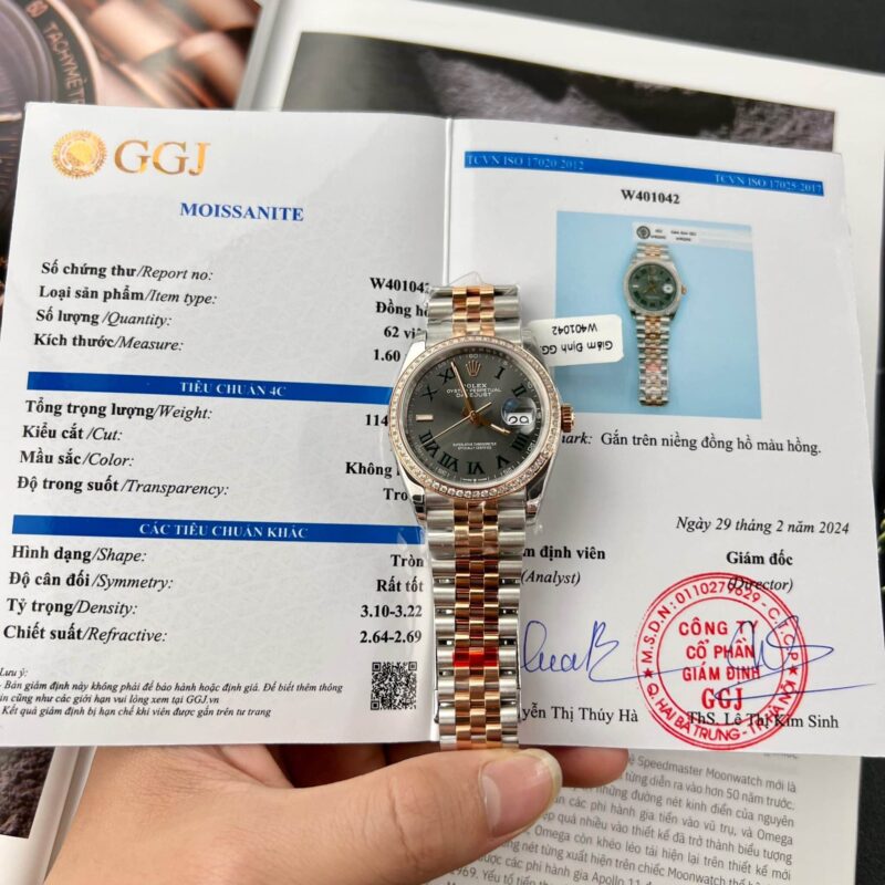 ROLEX DATEJUST WIMBLEDON TWO TONE ROSE GOLD CUSTOM MOISSANITE BEZEL SUPER CLONE
