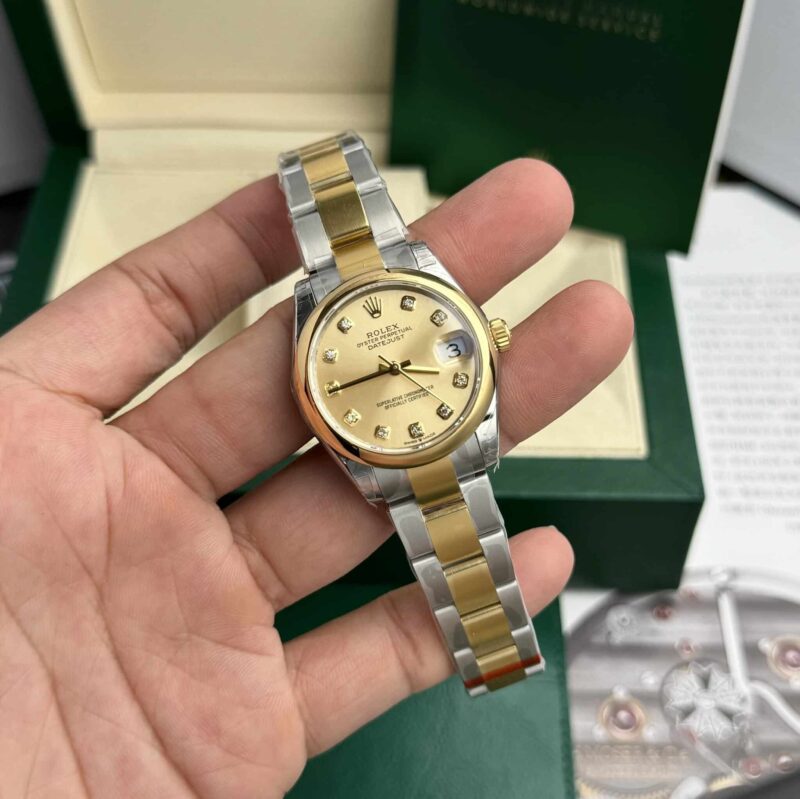 ĐỒNG HỒ ROLEX DATEJUST 31 278243 DEMI MẶT SỐ VÀNG VIỀN TRƠN 31MM