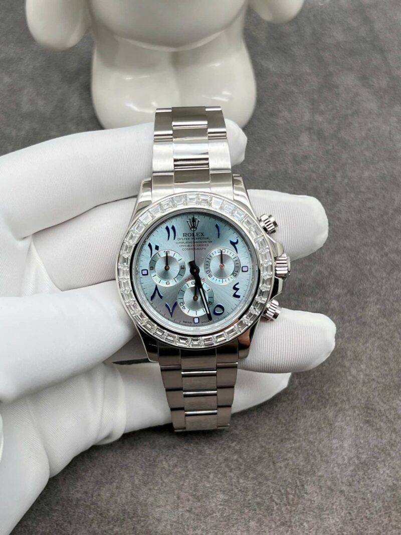 ROLEX DAYTONA 116576TBR PLATINUM ARABIC DIAL CUSTOM MADE 1:1 CNC BAGUETTE CVD DIAMONDS BEZEL 40MM