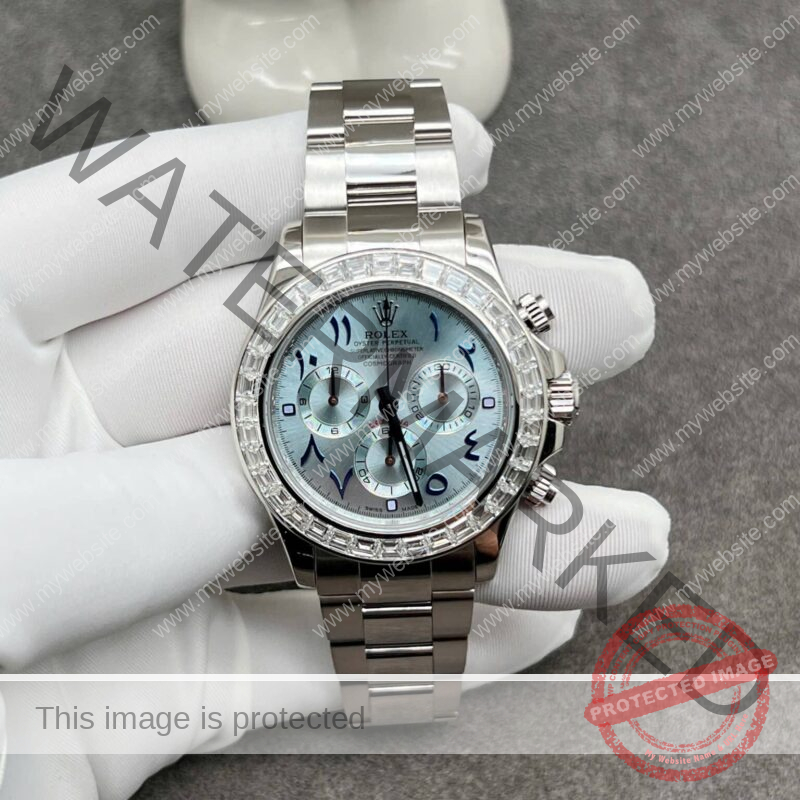 ROLEX DAYTONA 116576TBR PLATINUM ARABIC DIAL CUSTOM MADE 1:1 CNC BAGUETTE CVD DIAMONDS BEZEL 40MM