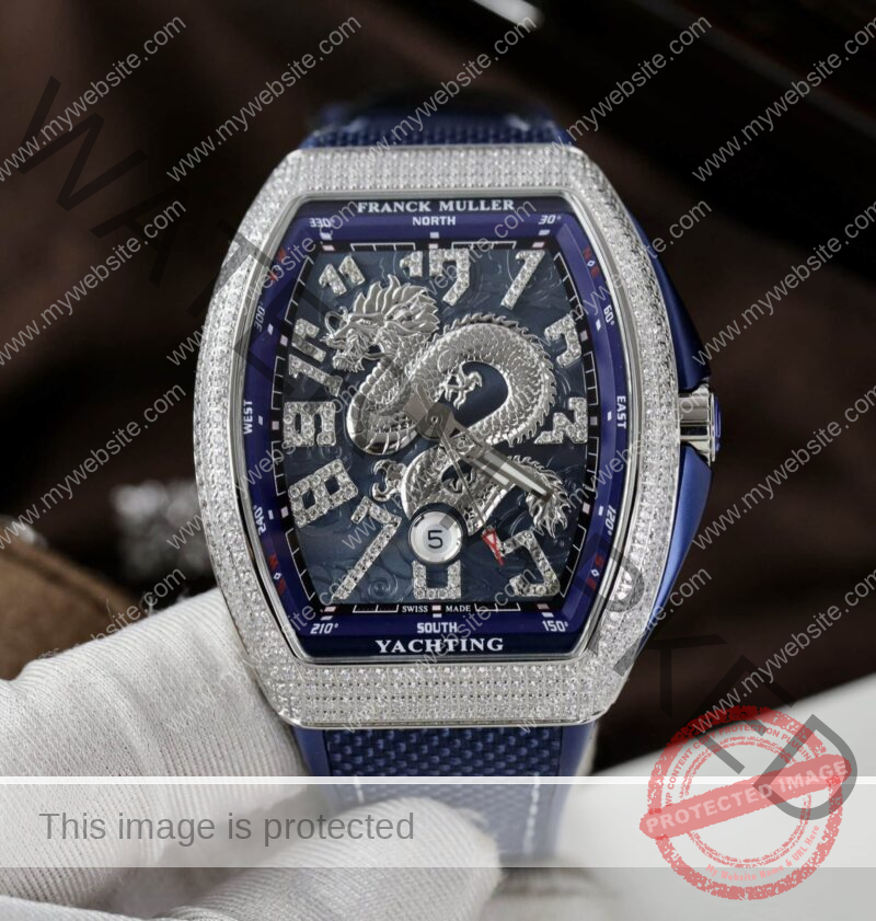 ĐỒNG HỒ FRANCK MULLER V45 DRAGON MÀUXANH BLUE VỎ ĐÍNH FULL ĐÁ REP 1:1 ABF 45MM