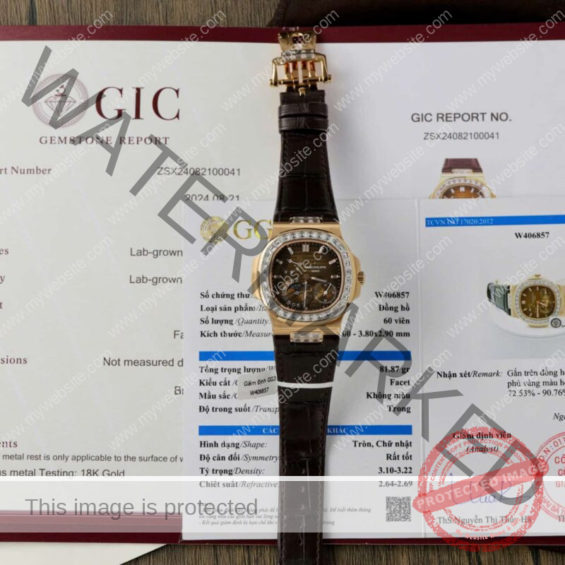 PATEK PHILIPPE NAUTILUS 5724R BROWN DIAL 18K GOLD WRAPPED CUSTOM MOISSANITE BEST REPLICA PPF V2 40MM