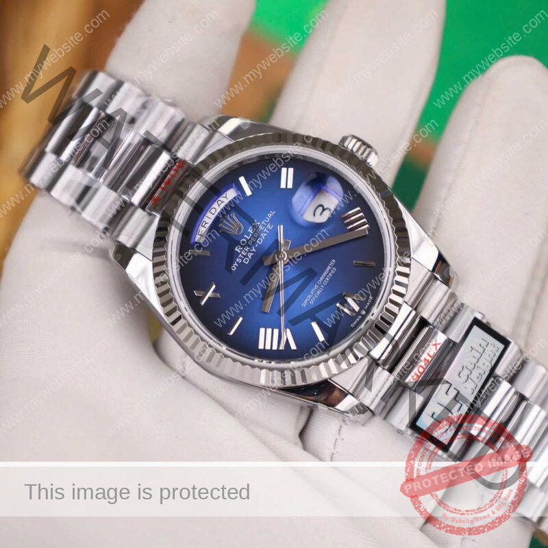 ĐỒNG HỒ ROLEX DAY-DATE 128236-0020 MẶT XANH OMBRE CỌC SỐ LA MÃ TINH CHỈNH CÂN NẶNG 158G REP 1:1 QF 36MM