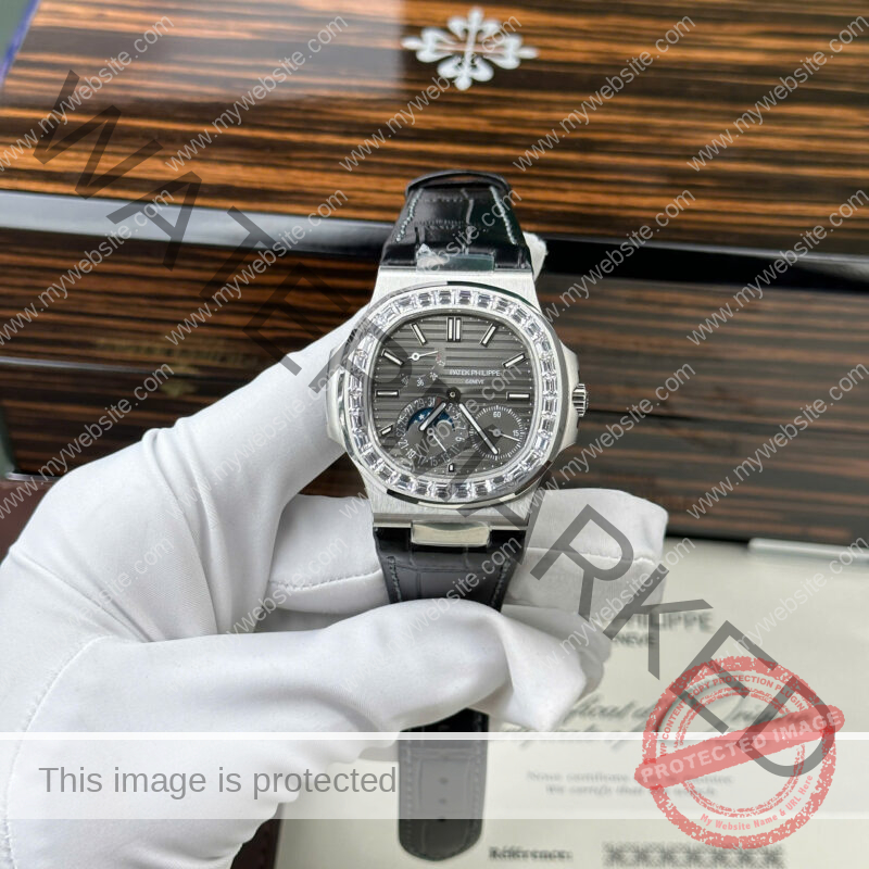 PATEK PHILIPPE NAUTILUS 5712 GREY DIAL BAGUETTE STONE BEZEL PPF V3 BEST REPLICA 40MM