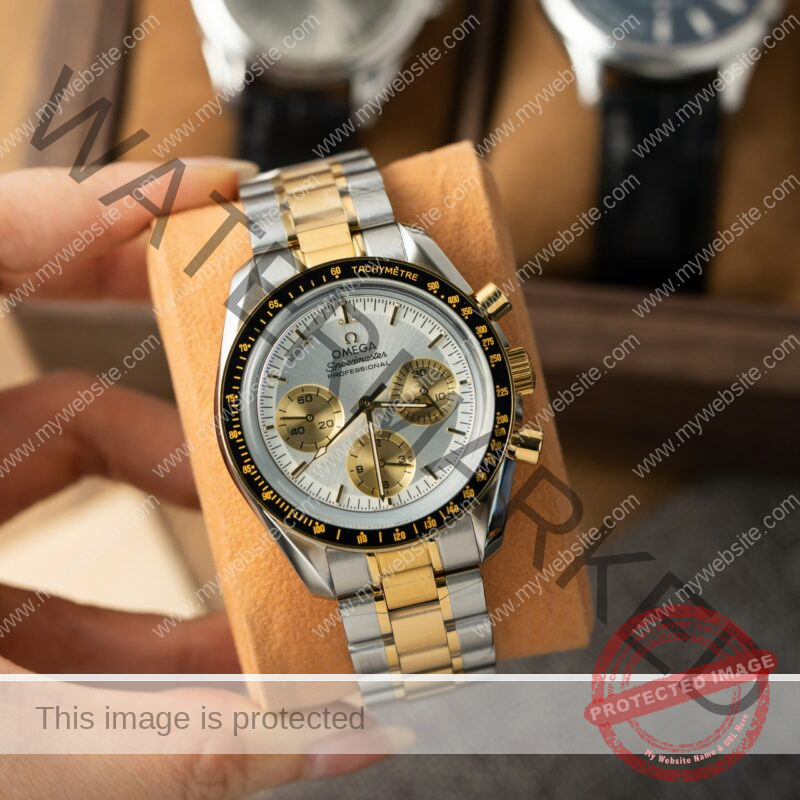 OMEGA SPEEDMASTER MOONWATCH TWO TONE YELLOW GOLD SILVER DIAL REPLICA 42MM