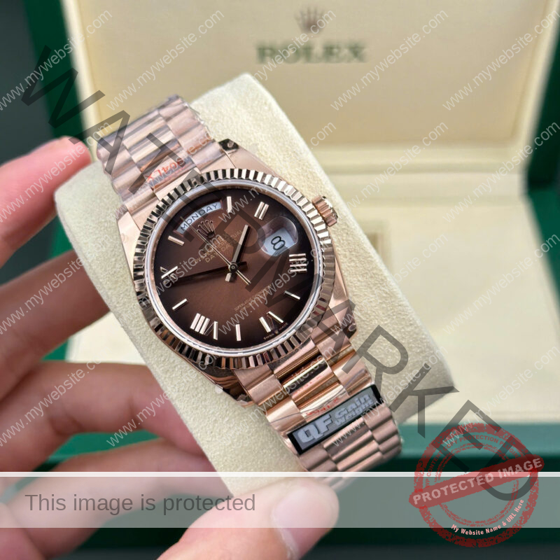 ĐỒNG HỒ ROLEX DAY-DATE 128235-0075 VÀNG HỒNG MẶT NÂU OMBRE TINH CHỈNH CÂN NẶNG 158G REP 1:1 QF 36MM
