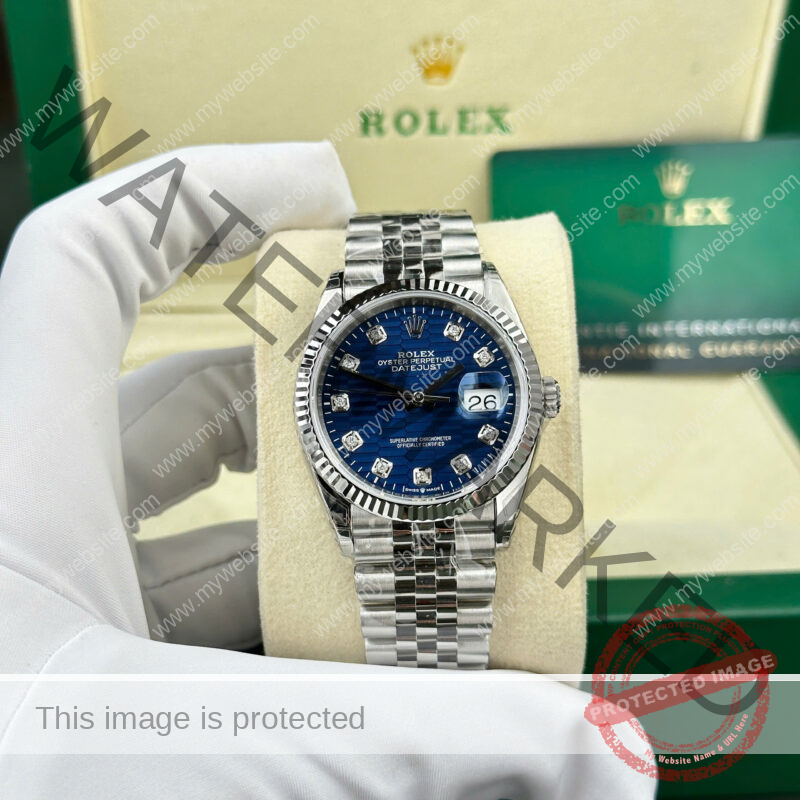 ĐỒNG HỒ ROLEX DATEJUST 126234 MẶT NẾP GẤP XANH DƯƠNG CỌC SỐ ĐÍNH ĐÁ DÂY JUBILEE REPLICA